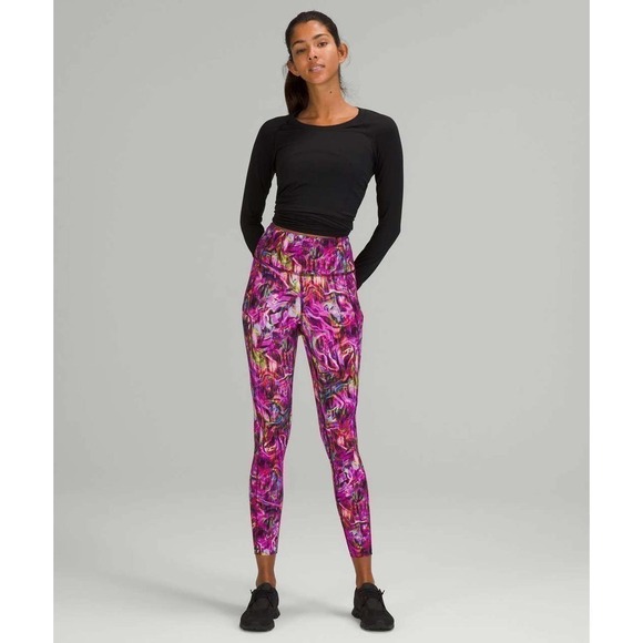 Lululemon Fast and Free High-Rise Hyper Flow Pink Tight 25" - Picture 2 of 4